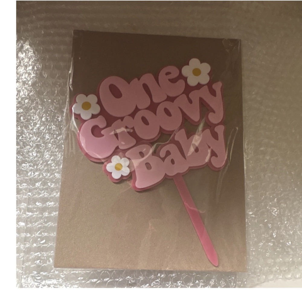 Cake Depot LLC One Groovy Baby Pink Acrylic Floral Double Layer Cake Topper 1pk